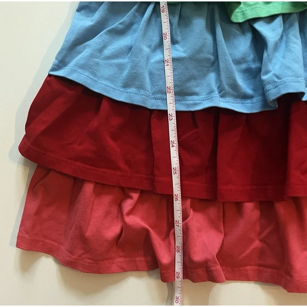 Hanna Andersson Girls Size 140 US 10 Dress Midi Rainbow Ruffle Cotton 1/2 Sleeve
